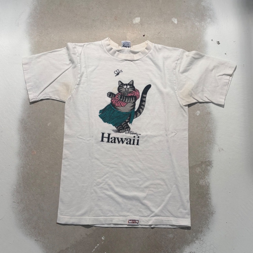 Vintage Crazy Shirts Hawaii B Kliban Hula Cat T-Shirt White Small Single Stitch